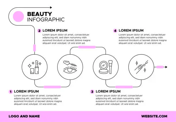 Vector illustration of Beauty Infographic Template - Makeup, Skincare, SPA, Lipstick