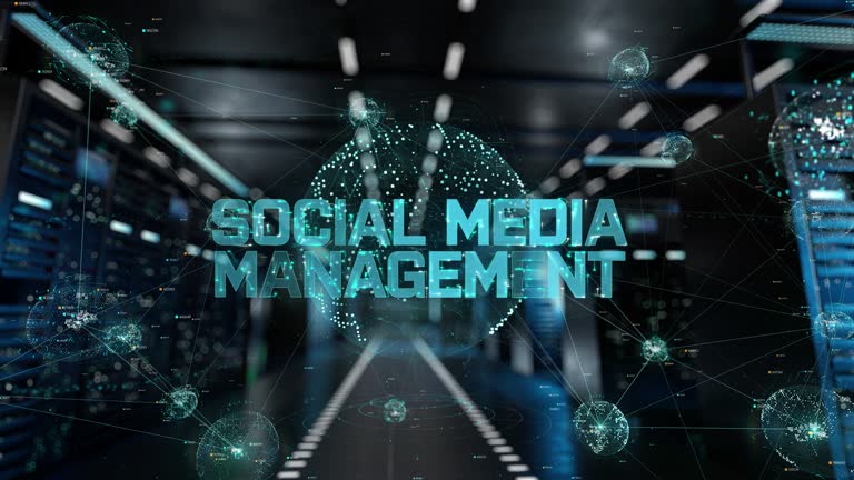 Social Media Management. IT Administrator Activating Modern Data Center Server with Hologram.