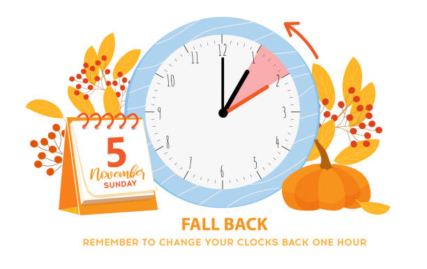 illustrations, cliparts, dessins animés et icônes de l’heure d’été se termine le 5 novembre 2023, bannière. temps de repli - clock time alarm clock orange