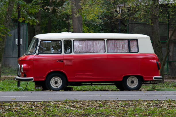 istock Retro bus. Red bottom, white top. Close-up 1702334494