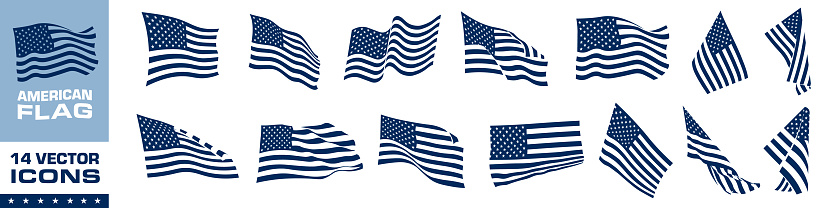 American flag sign set. Silhouette style.