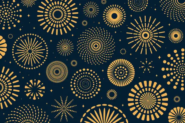 Vector illustration of New Year golden fireworks background