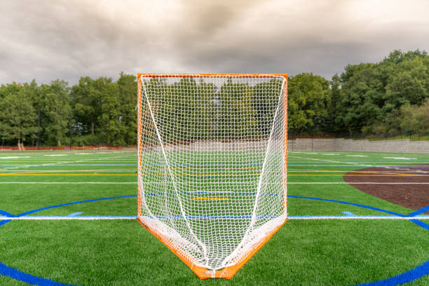 istock Lacrosse goal on a synthetic turf field with dramatic clouds. 1702349641
