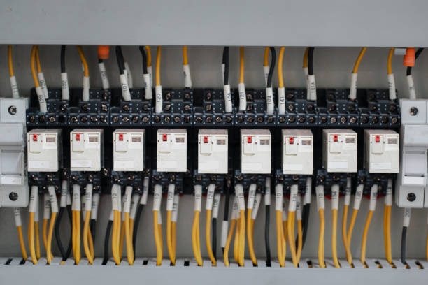 istock Electrical control cabinet Relay and fuse set Electrical system work orders and safety at work. 1702352605