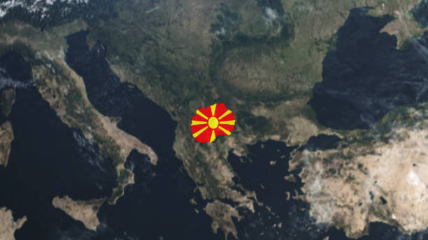 Credit: https://www.nasa.gov/topics/earth/imagesAn illustrative stock image showcasing the distinctive flag of Macedonia beautifully draped across a detailed map of the country, symbolizing the rich history and cultural pride of this renowned European nation.