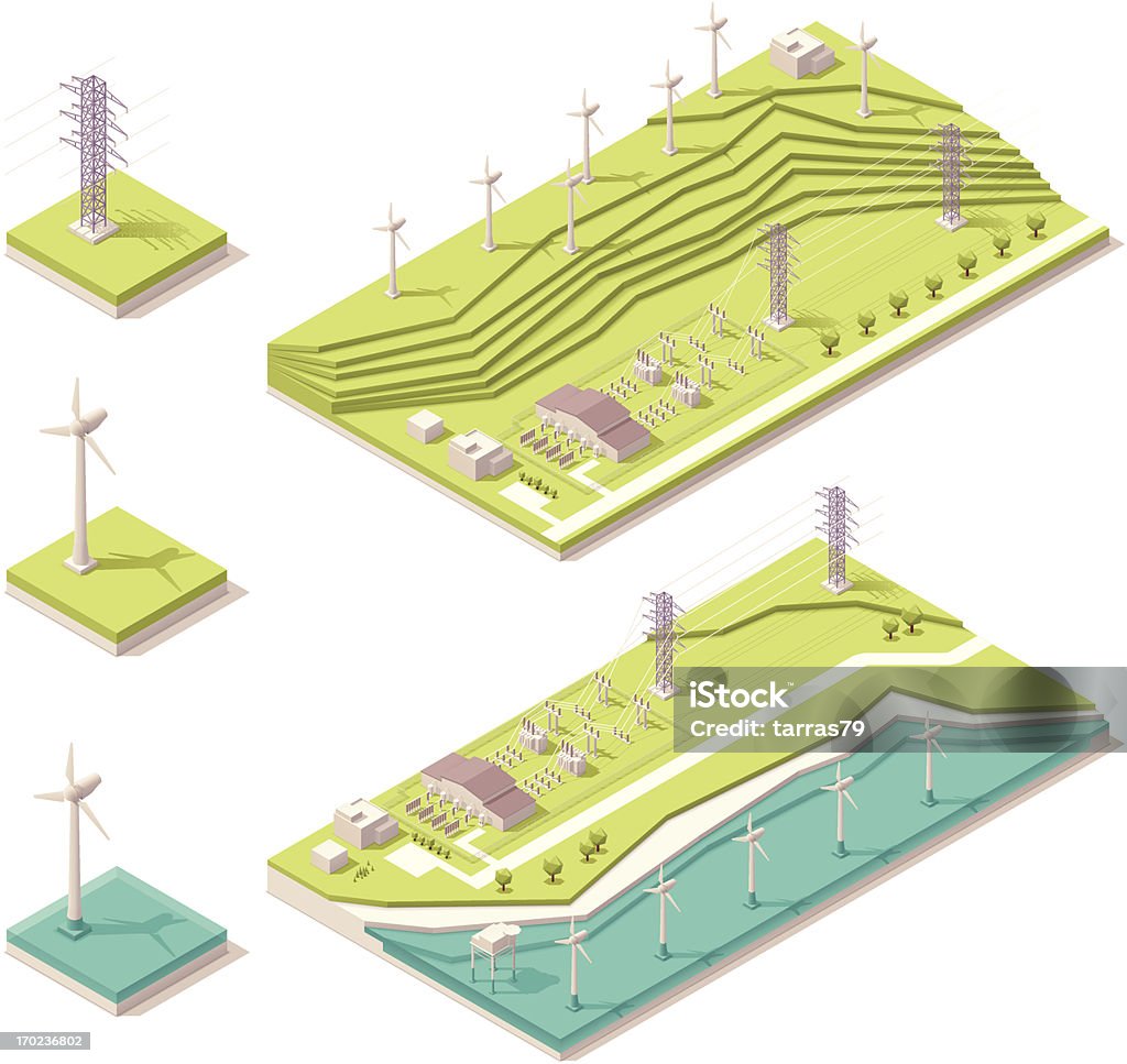 Vektor-illustration von isometric wind farm - Lizenzfrei Isometrische Darstellung Vektorgrafik