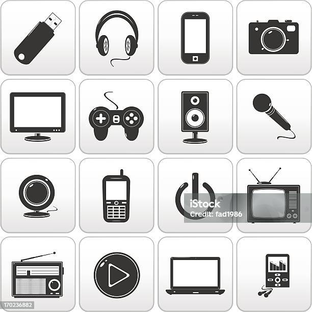 Ilustración de Conjunto De Iconos De La Tecnología y más Vectores Libres de Derechos de Auriculares - Equipo de música - Auriculares - Equipo de música, Cable USB, Comunicación