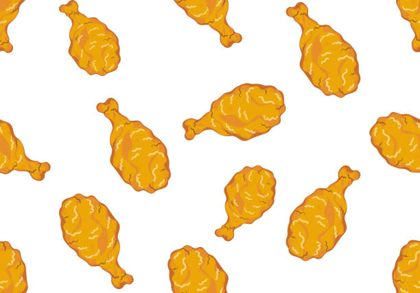 istock Crispy fried chicken. Fast food seamless pattern, cute cartoon style, and bright color design. Vector illustration for paper cover, interior fabric, and white background. and other users. 1702382273