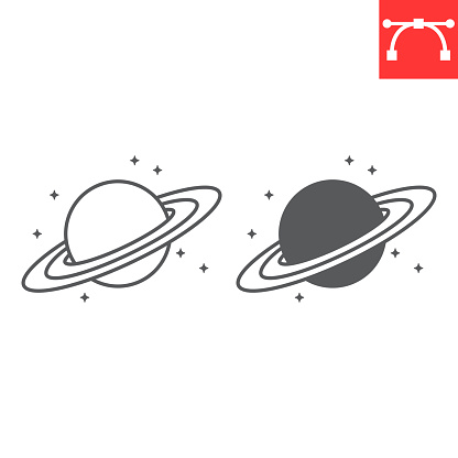 Saturn line and glyph icon, cosmos and planet, saturn vector icon, vector graphics, editable stroke outline sign, eps 10.