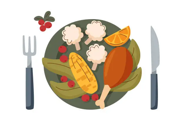 Vector illustration of Thanksgiving plate