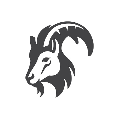 Goat icon. Horned ram symbol. Farm animal emblem. Vector illustration.