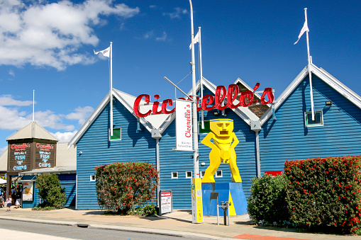 Perth, Australia - 23 September 2023: Cicerello's Restaurant in Fremantle, well known fish and chips on the waterfront