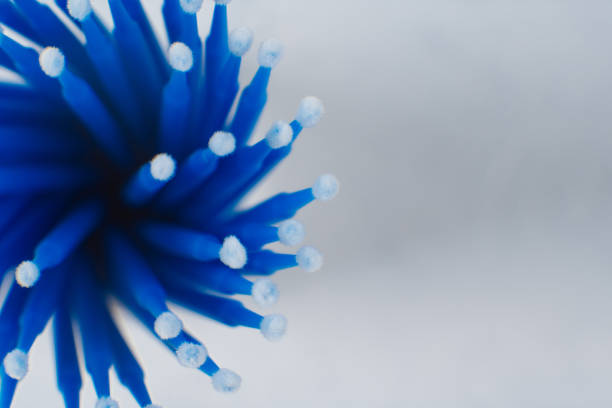 istock Bunch of bright blue micro brushes for combing eyebrows and eyelashes on light background. Beauty and fashion industry. 1702438044