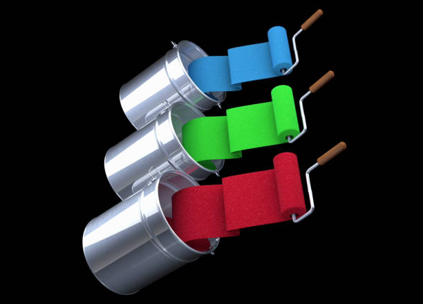 istock Waves of Colored Wallpapers Flowing from Buckets with Rollers 1702441869