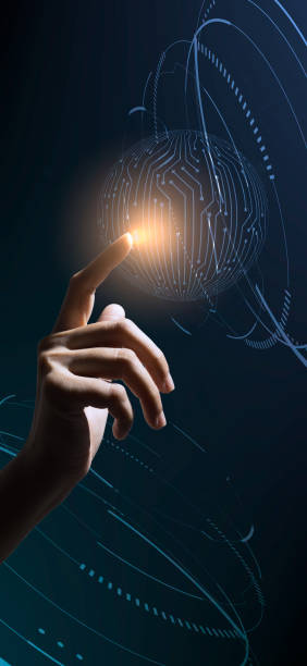 Hand point to global internet technology to connect people.