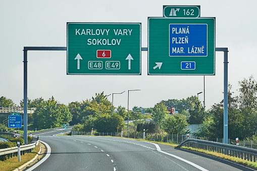 Cheb, Czech Republic - September 24. 2023: Traffic on the federal highway near Eger in the Czech Republic.