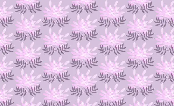 Vector illustration of Beautiful bouquets and leaves seamless pattern in pink, gray and dark purple color tones.Use as banner, background, backdrop, website, presentation, card or printing. Vector illustrator. EPS 10