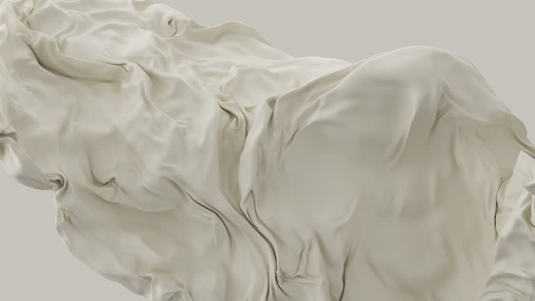 Abstract 3D animation of luxury flying fabric in slow-motion.  A waving cloth in pastel color. HD