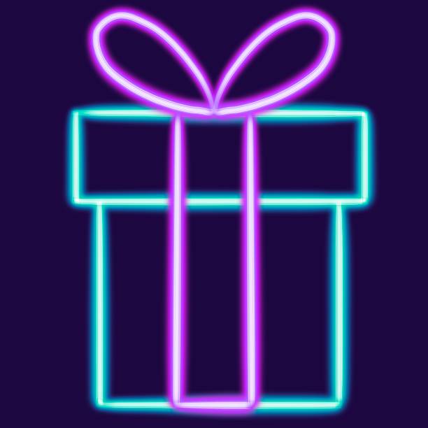 istock gift box glowing desktop icon, neon sticker, neon figure, glowing figure, neon geometrical figures 1702472945