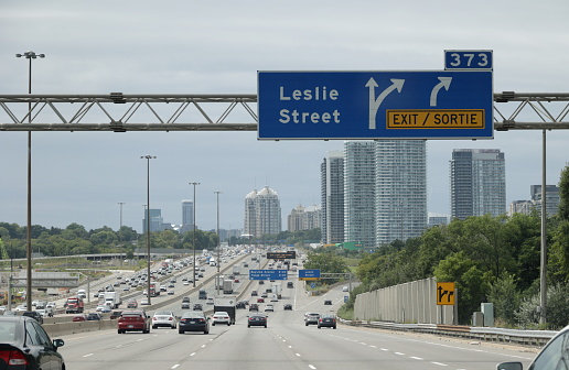 Chicago, IL - September 16, 2021: The Randolph Street bridge downtown, in the Loop, with a throng of cars in traffic.