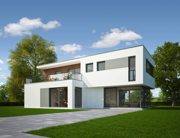 istock Modern cubic villa in the evening 1702493240