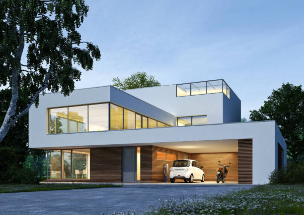 istock Modern cubic villa in the evening 1702493255