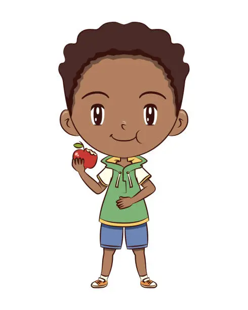 Vector illustration of Child eating red apple