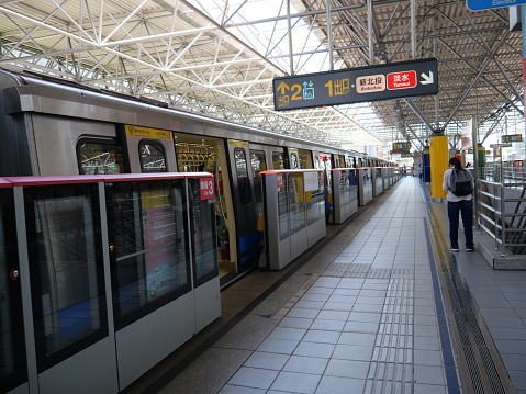 Taipei, Republic of China (Taiwan)-May 27, 2023: Commuters using city train in Taipei city