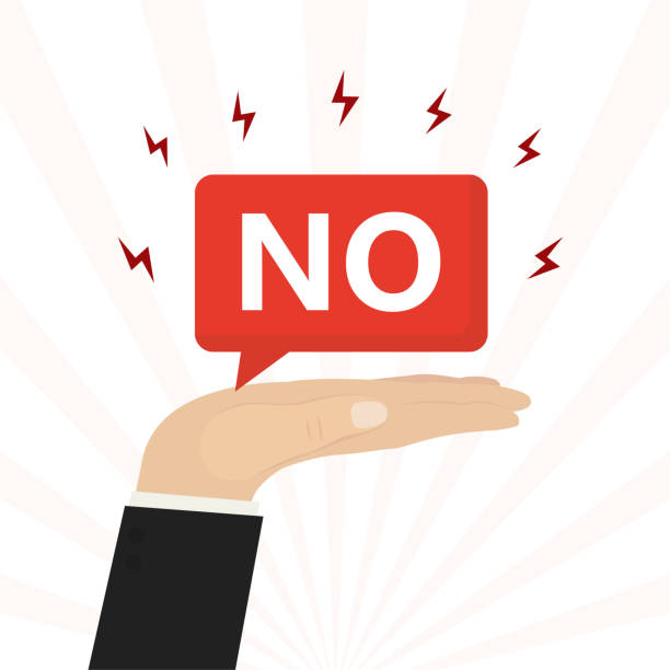 istock The ability to say NO. Businessman hand holding big speech bubble with text. Rejection, termination of relationship or contract. Refuse, denied, concept banner. Male character say no. 1702552198