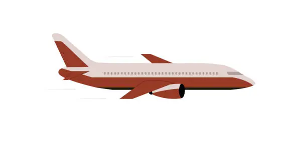 Vector illustration of Flying side view of large passenger plane. Isolated vector illustration