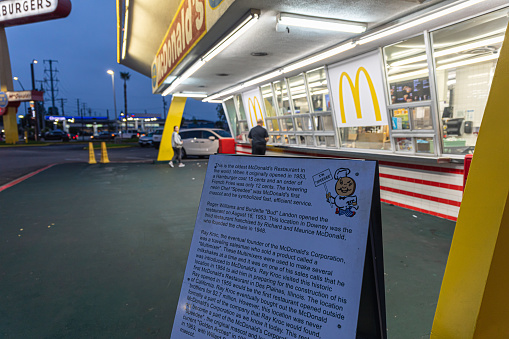 Downey, CA, USA - Sep 17, 2023: The world's oldest McDonald's restaurant is located in California, USA.