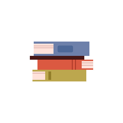 Pile of books. Stack of colored textbooks. Vector isolated school bestsellers literature, dictionaries and encyclopedias, library or bookstore. Knowledge exam and education concept