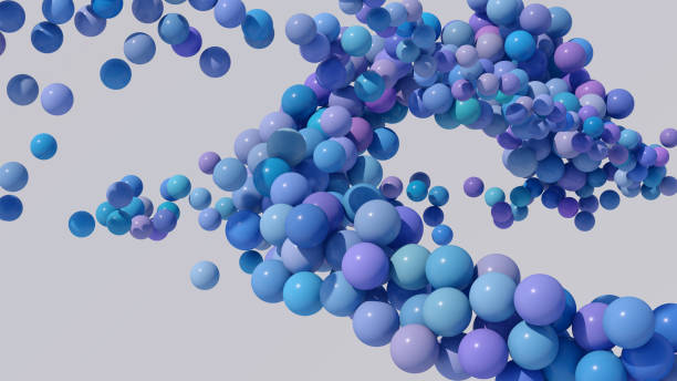istock Group of blue and purple balls flying. Abstract illustration, 3d render. 1702620205