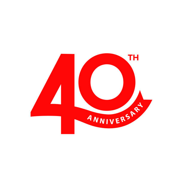 40-jähriges jubiläums-logo-vorlagendesign. symbol zum 40-jährigen jubiläum, stempel, etikett mit band. geburtstagsfeier grußkartenschild und symbol der zahl 40. - zahl 40 stock-grafiken, -clipart, -cartoons und -symbole