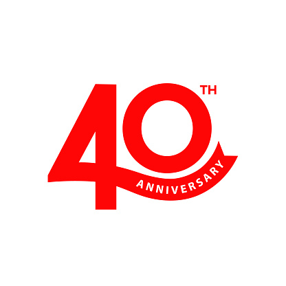 40 years anniversary logo template design. 40th anniversary icon, stamp, label with ribbon. Birthday celebration greeting card sign and symbol of number 40.