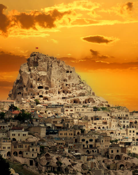 Cappadocia Uhisar Castle is a magnificent view at sunset. Nevsehir,Turkey