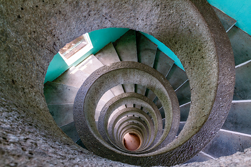 Concrete spiral staircase view from above