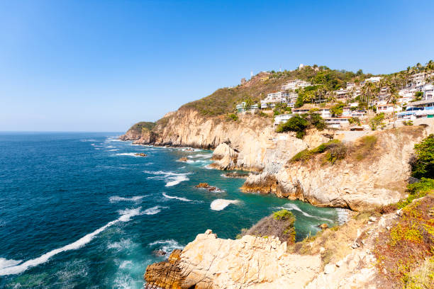 Cliffs and houses at La Quebrada area in Acapulco