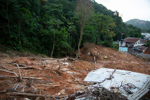 House destroyed by a landslide caused by heavy rain in Brazil