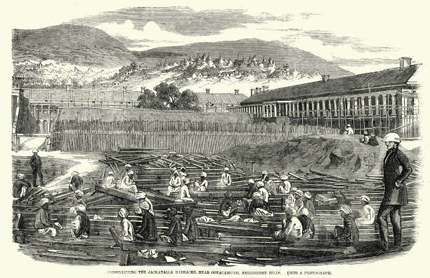 istock Constructing the Jackaralla Barracks near Ootacamund or Ooty, Tamil Nadu in Southern India, History, 1850s 19th Century 1702713389