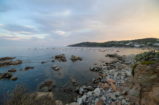 Calella de Palafrugell coastal town in the Costa Brava Girona province Catalonia Spain sunset view of the Mediterranean sea