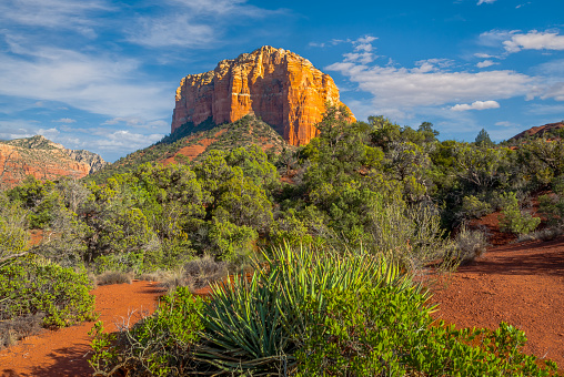 Bell Rock and Courthouse Butte are two prominent and beautiful sandstone peaks at the south edge of the red rock formations of the Coconino National Forest near Sedona, Arizona, USA.