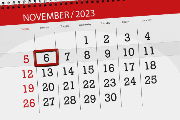 istock Calendar 2023, deadline, day, month, page, organizer, date, November, monday, number 6 1702741878