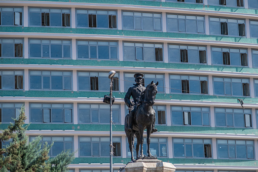 Bronze equestrian statue of Mehmet Ali Pasha (1769- 1849). Khedive of Egypt and Sudan, in Kavala, Greece. The statue built by greek sculpture Dimitriadis in 1934.