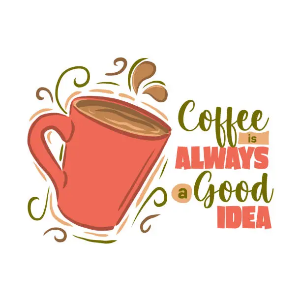 Vector illustration of Coffee is Always a Good Idea. Espresso, Latte, Mocha, Morning, Break Time.