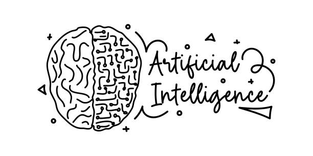 illustrazioni stock, clip art, cartoni animati e icone di tendenza di simbolo del vettore dell'intelligenza artificiale. machine learning, deep learning e thinking process. - art brain contemplation cyborg