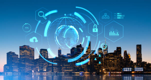 istock Night cityscape, global internet connection and metaverse 1702861646