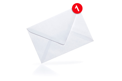 New email notification icon with one e-mail message. minimal design. 3d rendering