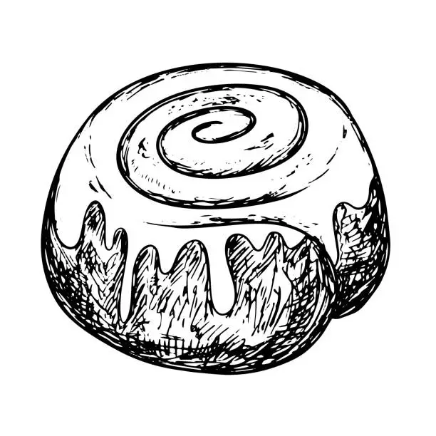 Vector illustration of Sketch style cinnamon rolls with glaze