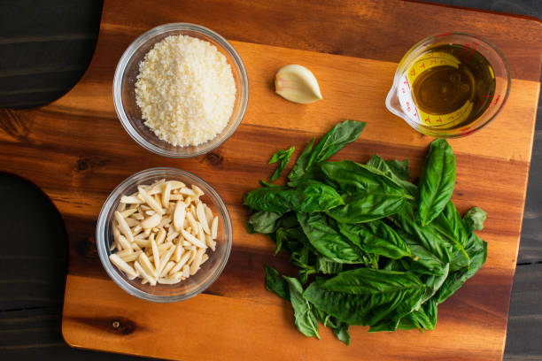 Pesto Ingredients on a Wooden Cutting Board